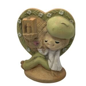 Vintage 60s UCTIC Japan Stonewear Girl Figurine Flower Vase Placard Green